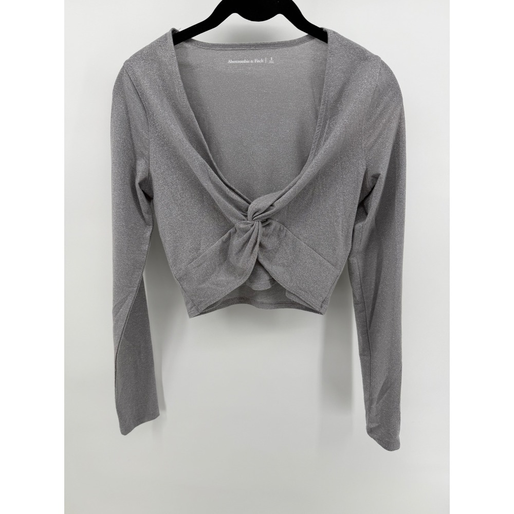 Abercrombie & Fitch‎ Womens Silver Metallic Twist Front Crop Top Long Sleeve S